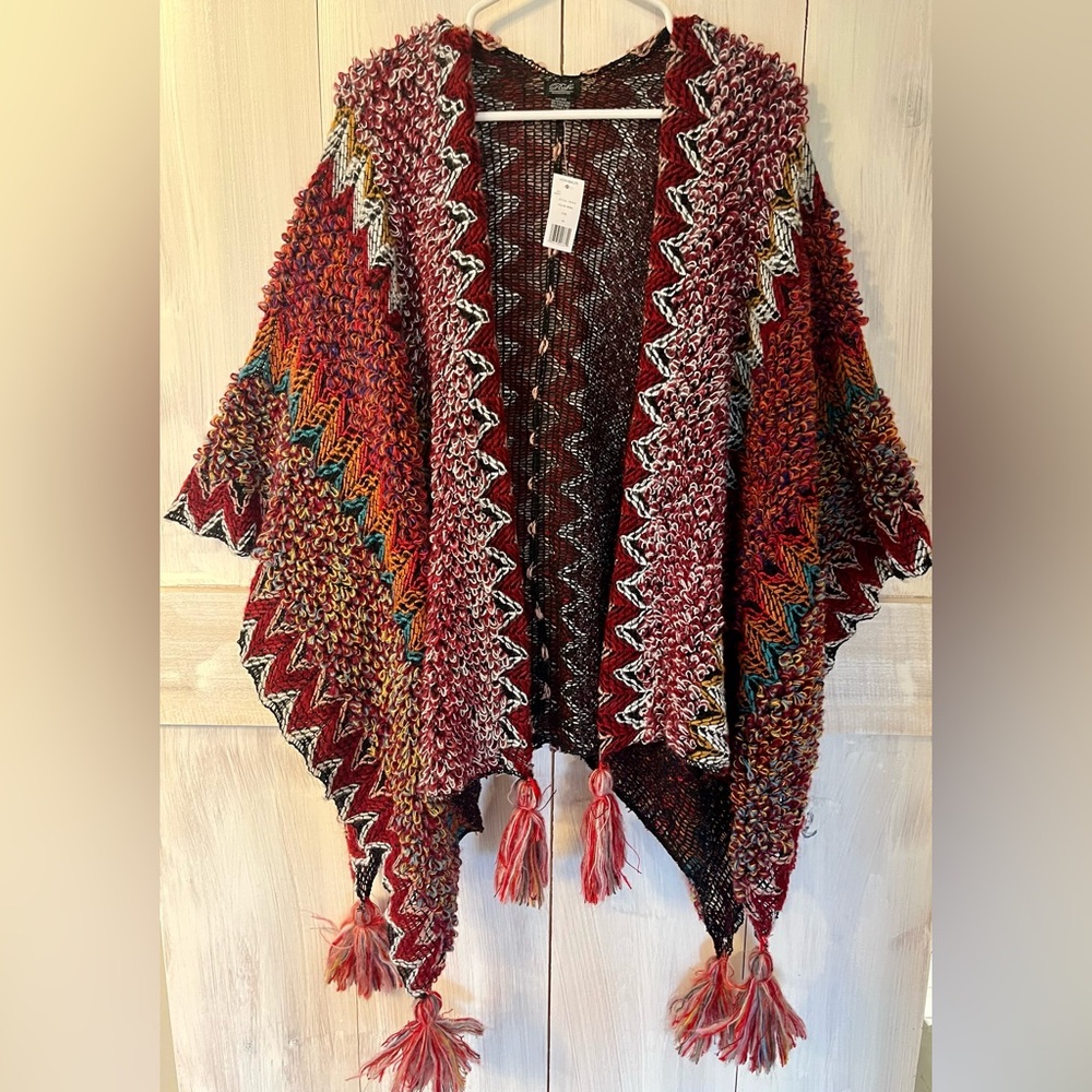Roffe Bohemian Knit Shawl with Tassels NEW